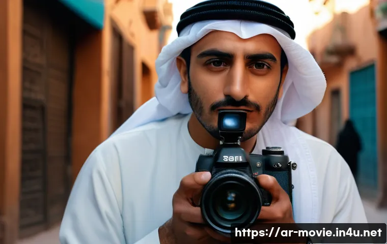 영화 제작 직군별 요구 스킬 - A cinematic scene set in a traditional Middle Eastern urban environment at golden hour, showcasing a...