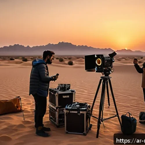 Home 30 촬영감독의 업무일기 - A cinematic behind-the-scenes scene depicting a film director of photography adjusting a modern LED ...